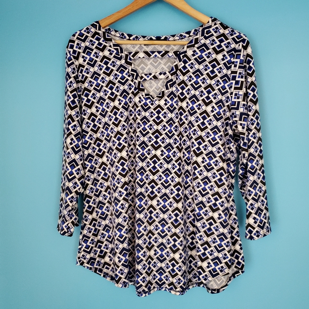 Kim & Cami 3/4 Sleeve Blouse Size Large V-Neck